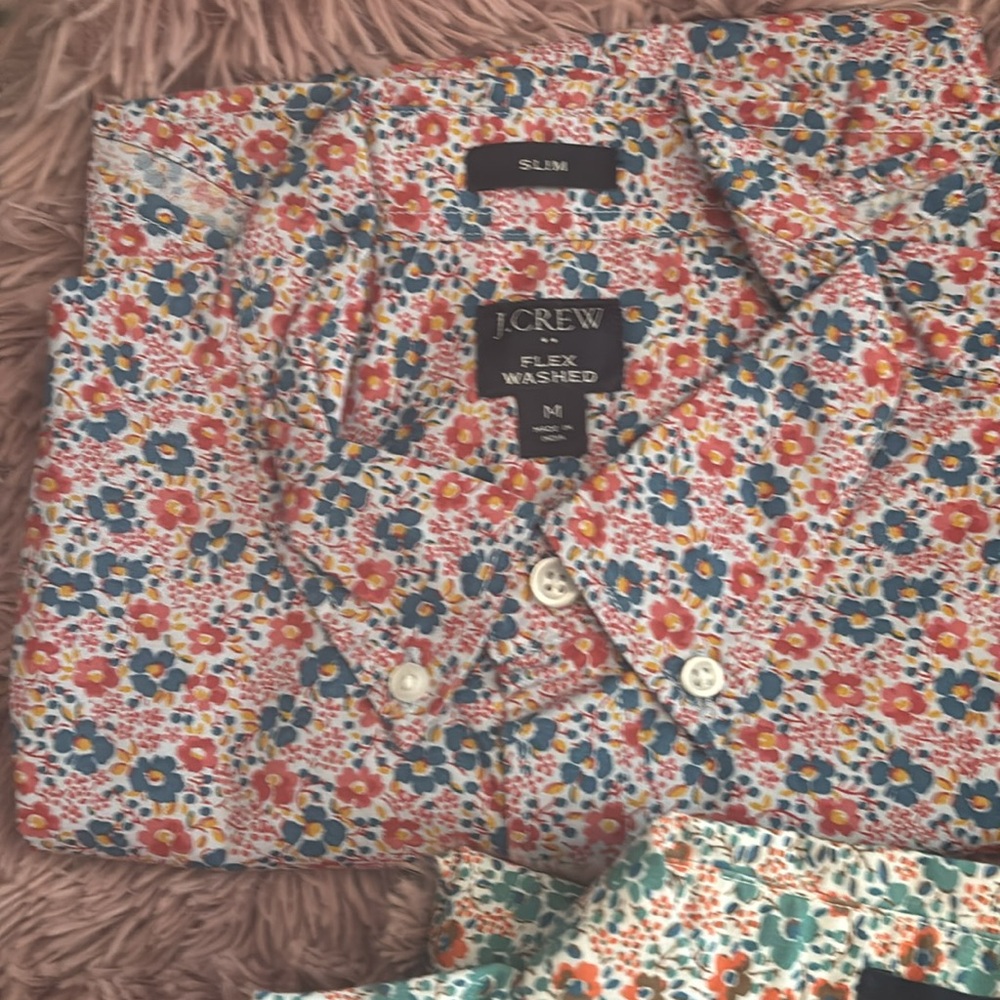 J. Crew Casual Floral Button Down Shirt Pink Salmon - Picture 2 of 7